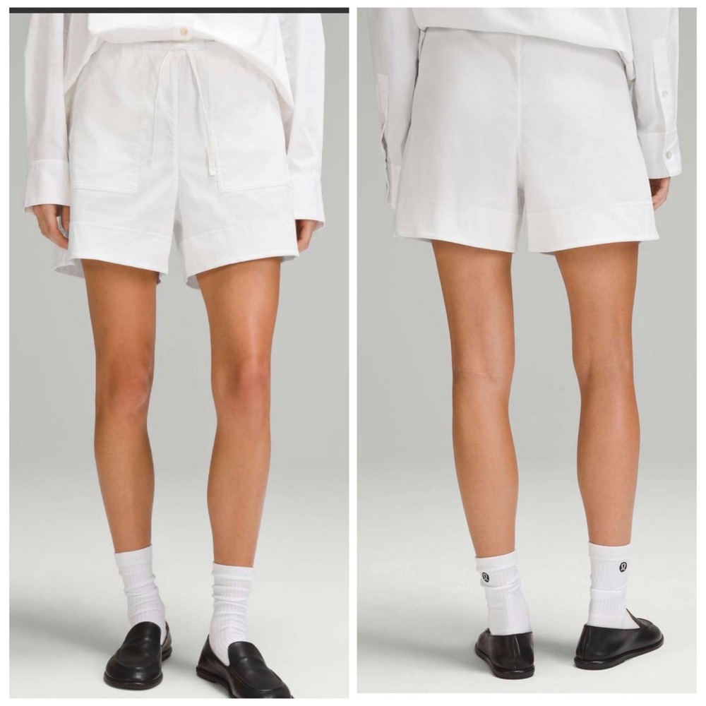 Lululemon White Cotton-Blend Poplin High-Rise Short 4" Size S New With Tags